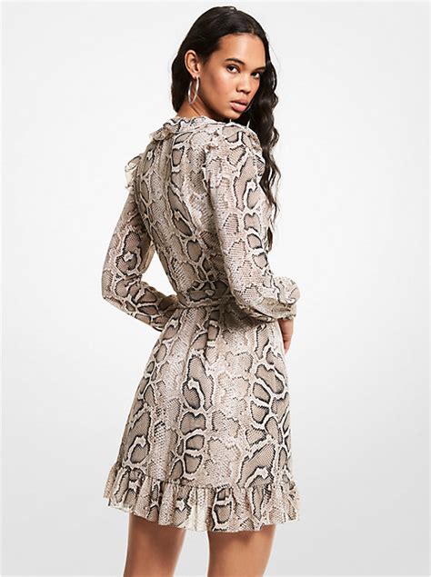 Snake Georgette Ruffled Wrap Dress 